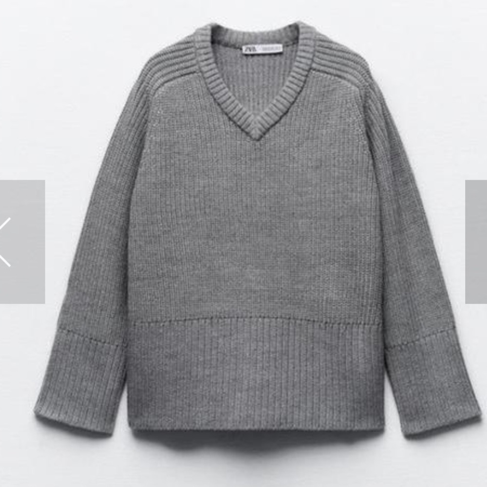Zara Gray V-Neck Sweater - Picture 2 of 8